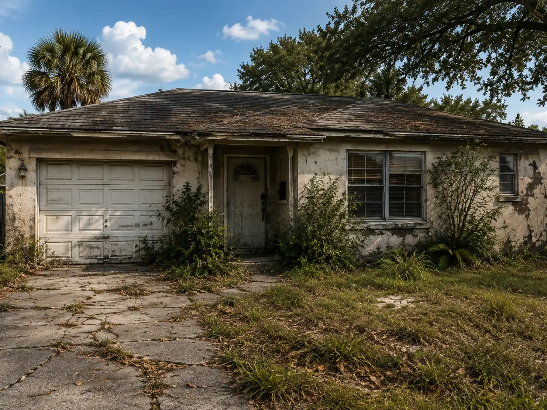 Florida house shown in its current condition with warm natural light